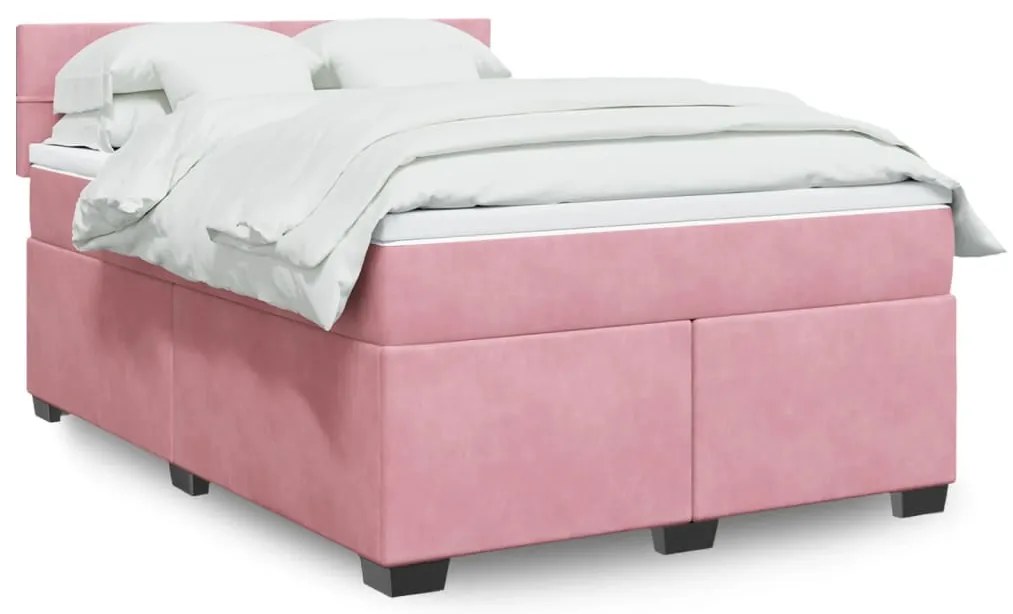 vidaXL Κρεβάτι Boxspring με Στρώμα Ροζ 140x190 εκ. Βελούδινο