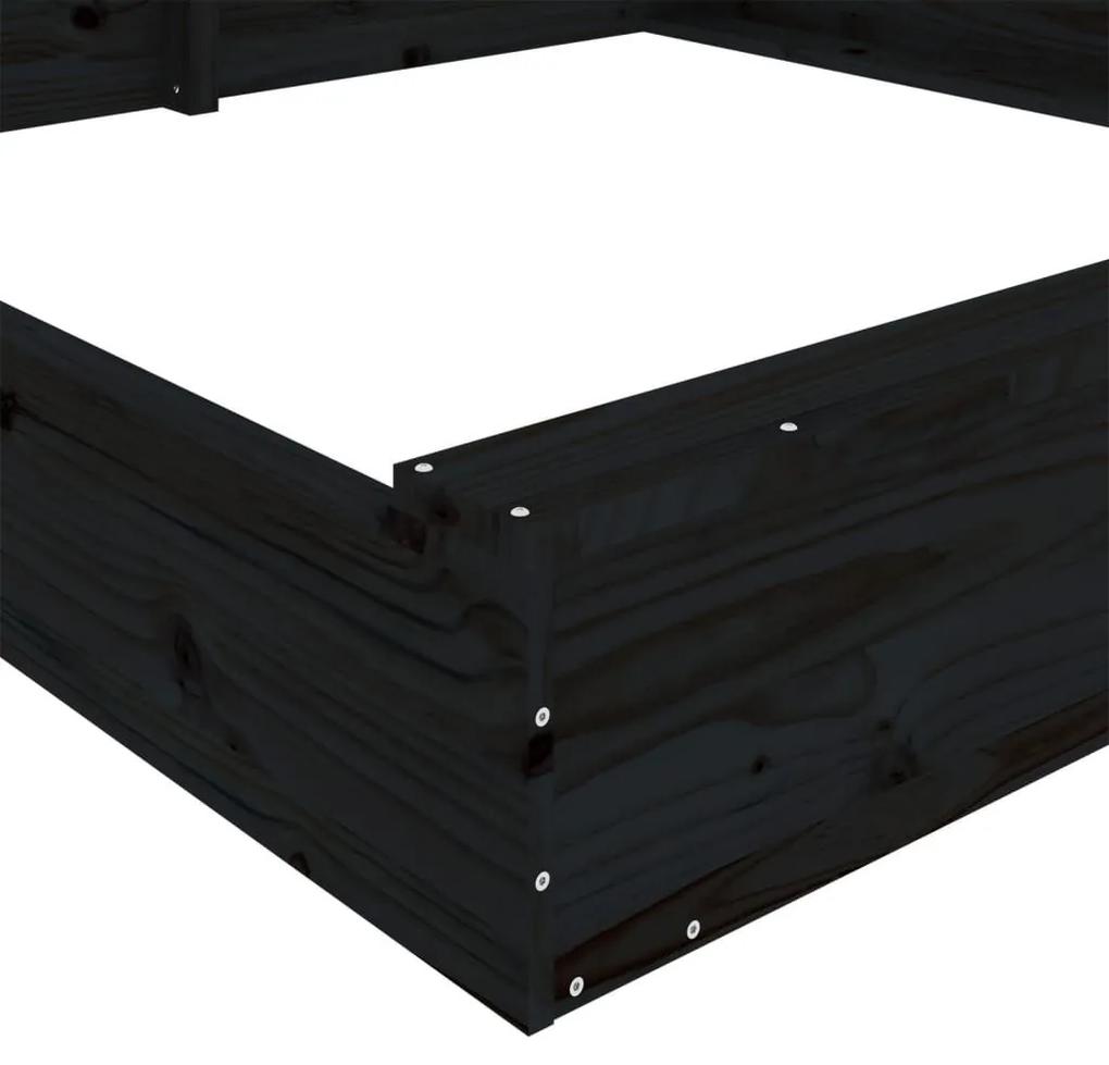 Αμμοδόχος με Καθίσματα Μαύρη Τετράγωνη από Μασίφ Ξύλο Πεύκου - Μαύρο
