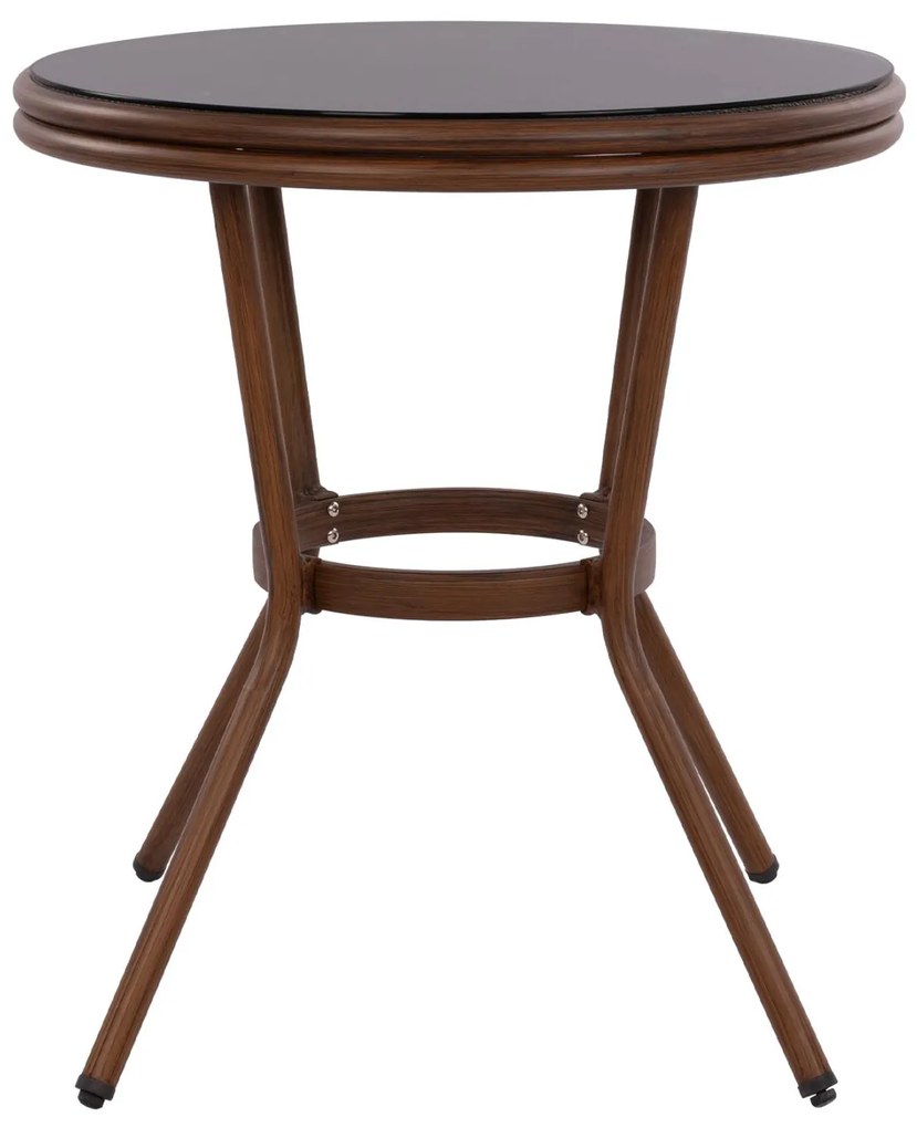 Τραπέζι MOSES Αλουμινίου Bamboo look Καφέ με Γυαλί Φ70x76Υ εκ. 70x70x76 εκ.