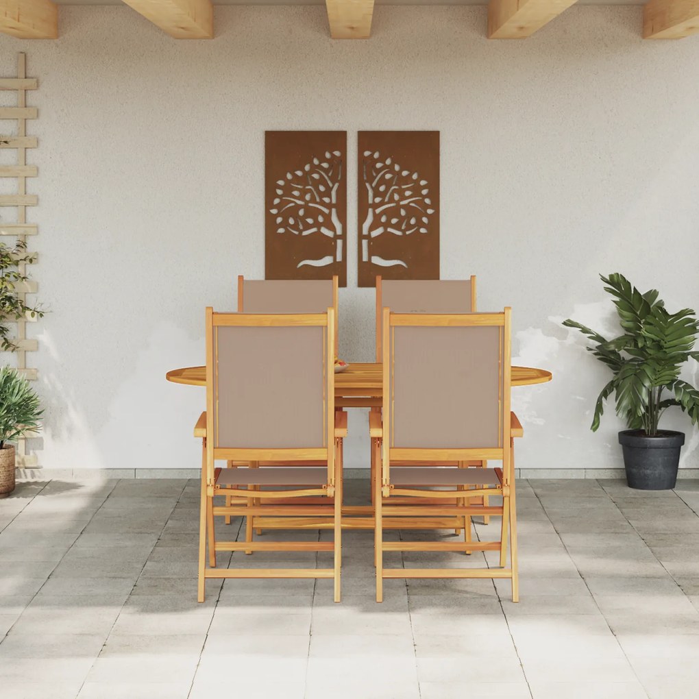 vidaXL Σέτ φαγητού για κήπο Πτυσσόμενος 5 pcs Taupe Μασίφ ξύλο ακακίας