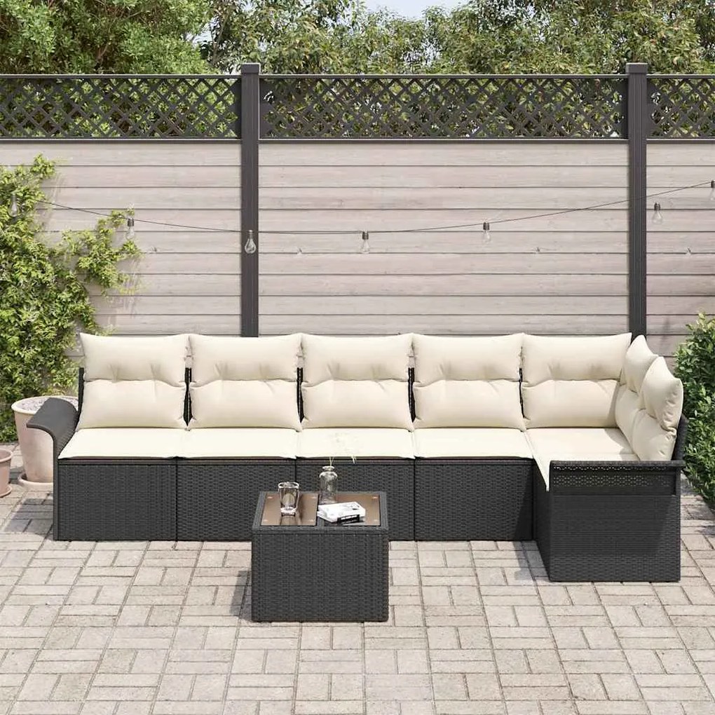 vidaXL Σετ Καναπέ Κήπου με μαξιλάρι 7 pcs Μαύρο Πολυ ράταν