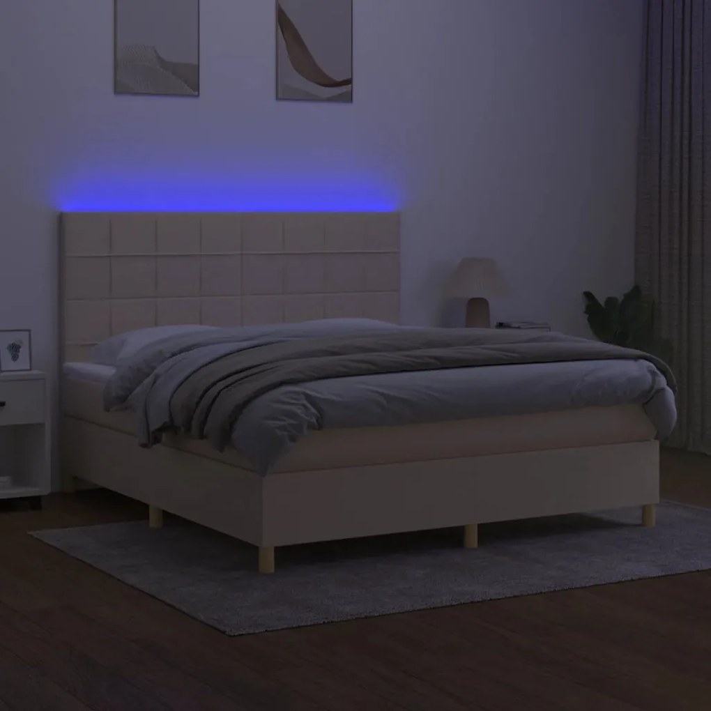 ΚΡΕΒΑΤΙ BOXSPRING ΜΕ ΣΤΡΩΜΑ &amp; LED ΚΡΕΜ 180X200 ΕΚ. ΥΦΑΣΜΑΤΙΝΟ 3135538