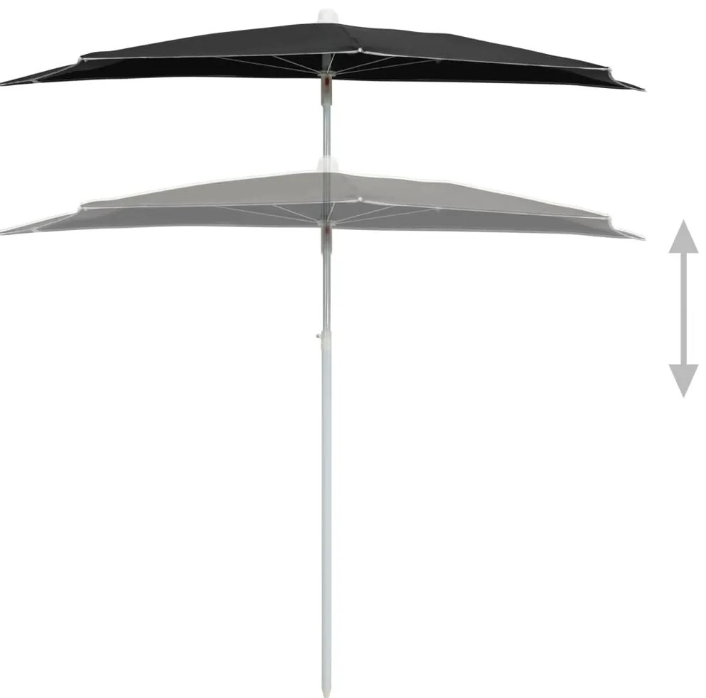 vidaXL Ομπρέλα Κήπου Μισή με Ιστό Μαύρη 180 x 90 εκ.