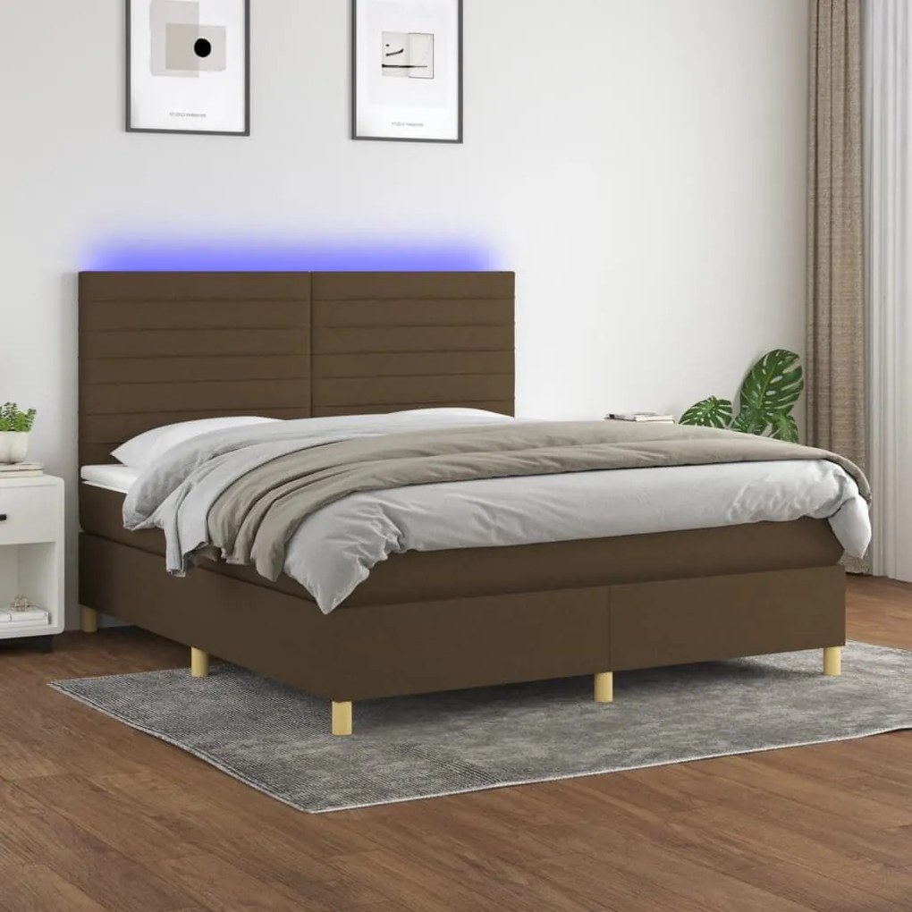 ΚΡΕΒΑΤΙ BOXSPRING ΜΕ ΣΤΡΩΜΑ &amp; LED ΣΚ.ΚΑΦΕ 160X200ΕΚ. ΥΦΑΣΜΑΤΙΝΟ 3135528