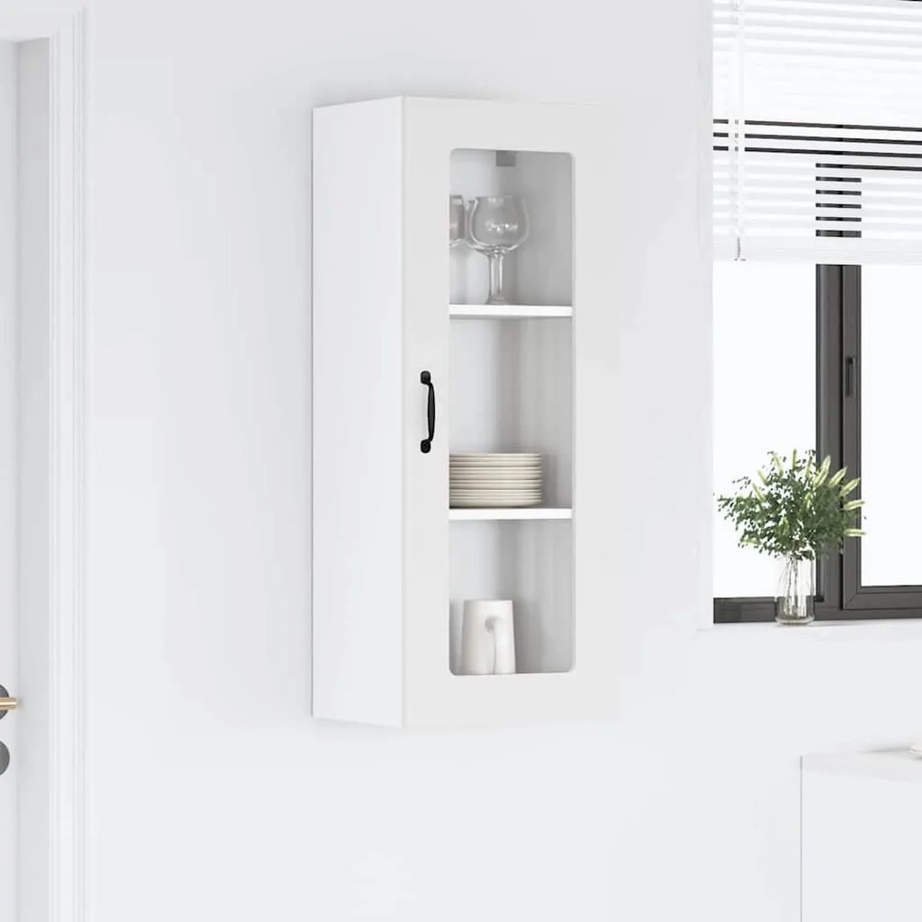 vidaXL Κρεμαστό ντουλάπι κουζίνας με ράφι Υψηλής γυαλάδας λευκό