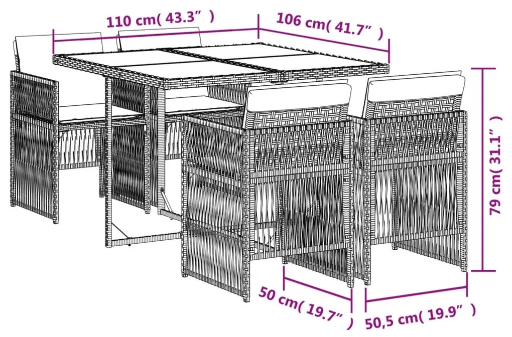 vidaXL Σετ Τραπεζαρίας Κήπου 5 τεμ. Μικτό Μπεζ Συνθ. Ρατάν & Μαξιλάρια