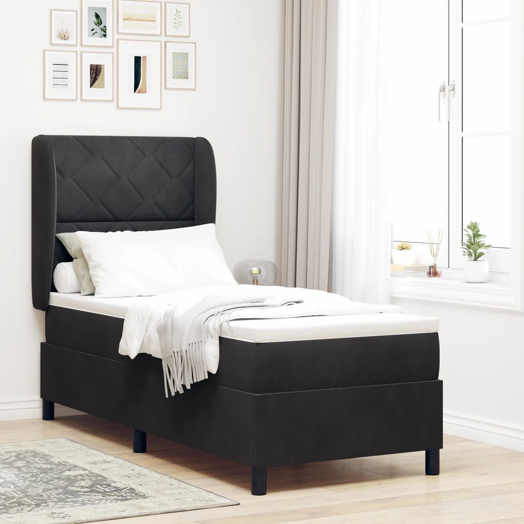 vidaXL Κρεβάτι Box Spring με Στρώμα Μαύρο 80x200 εκ. Βελούδο
