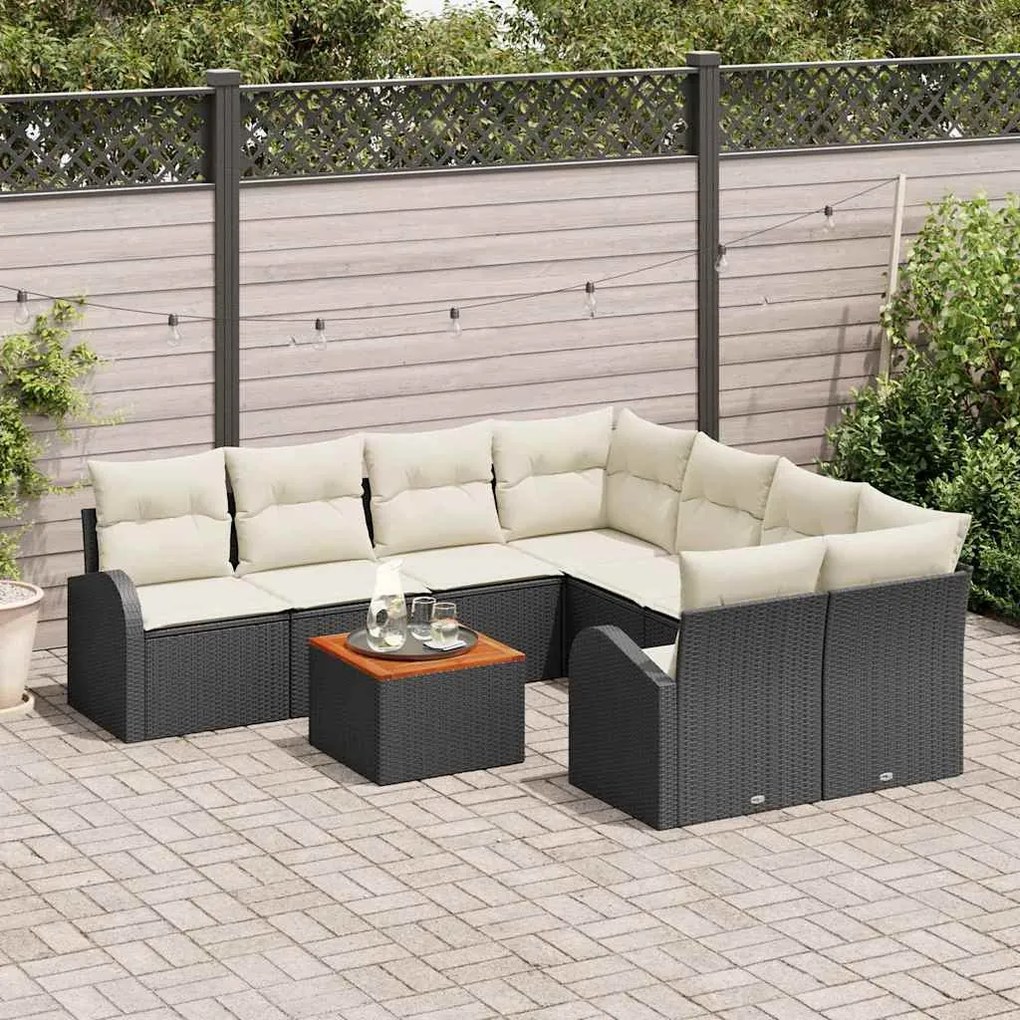 vidaXL Σετ Καναπέ Κήπου 9 pcs Μαύρος, λευκός