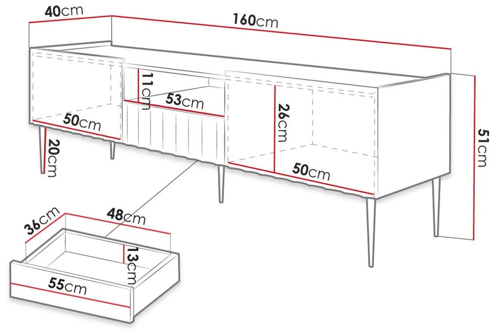 Τραπέζι Tv Merced B126, Γυαλιστερό λευκό, Άσπρο, Ο αριθμός των θυρών: 2, Αριθμός συρταριών: 1, 160x51x40cm, 34 kg | Epipla1.gr