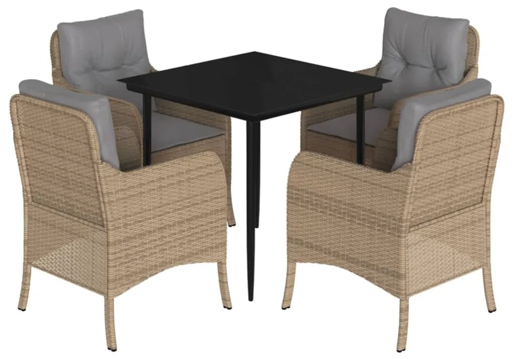 vidaXL Σετ Τραπεζαρίας Κήπου 5 τεμ. Μπεζ Συνθετικό Ρατάν με Μαξιλάρι