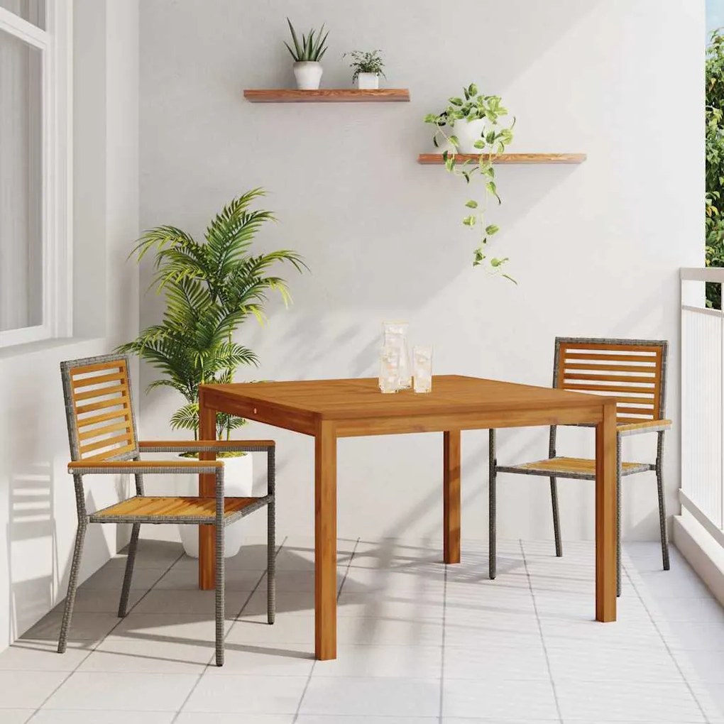 vidaXL Σέτ φαγητού για κήπο 3 pcs Γκρι Πολυ ράταν