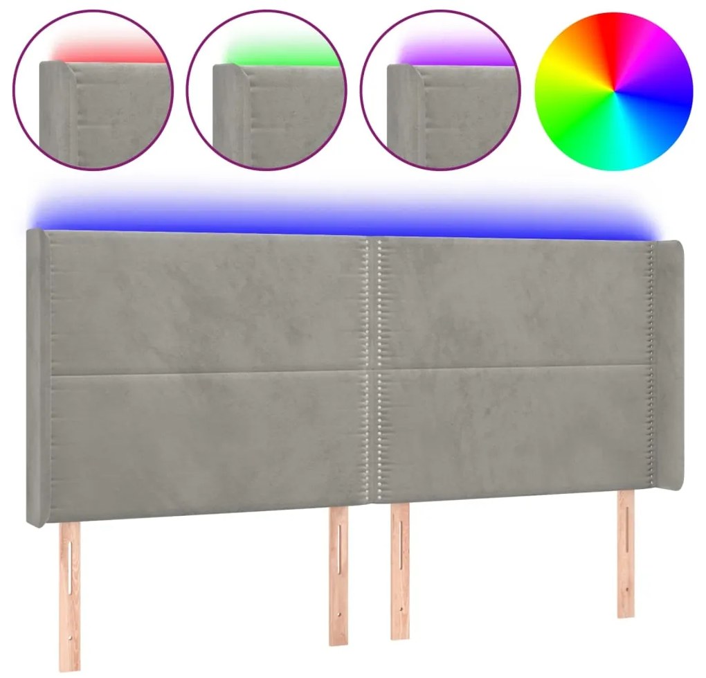vidaXL Κεφαλάρι Κρεβατιού LED Ανοιχτό Γκρι 183x16x118/128εκ. Βελούδινο