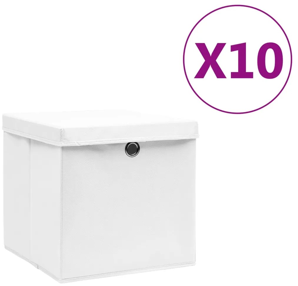 vidaXL Κουτιά Αποθήκευσης με Καπάκια 10 τεμ. Λευκά 28 x 28 x 28 εκ.