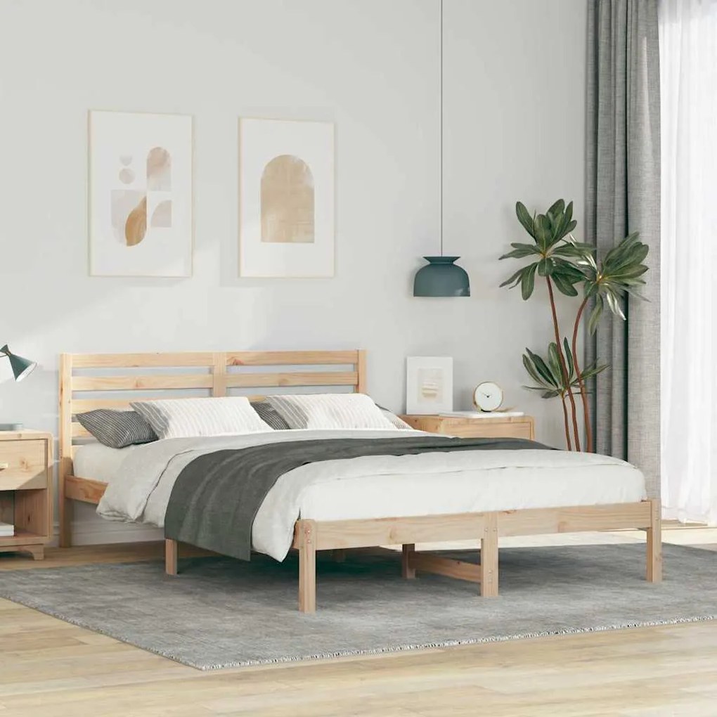 vidaXL Σκελετός Κρεβατιού Καφέ 140 x 220 cm Μασίφ ξύλο πεύκου