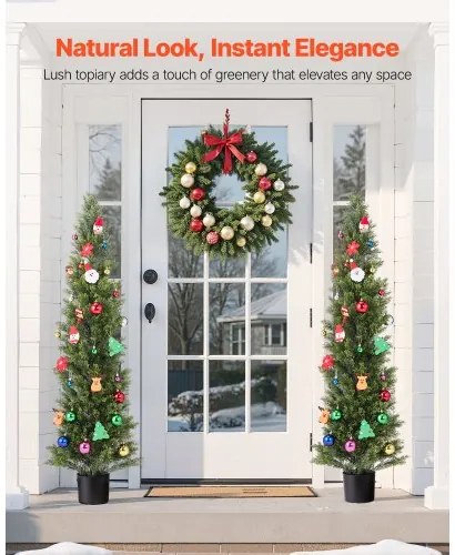 VEVOR Artificial Topiary Cedar Trees, 2 Set 1524mm Faux Pine Shrubs Plants, Fake Silk Tree Look Real, Easy Assembly for Decor Front Porch Outdoor Patio Garden Balcony Backyard Indoor Office