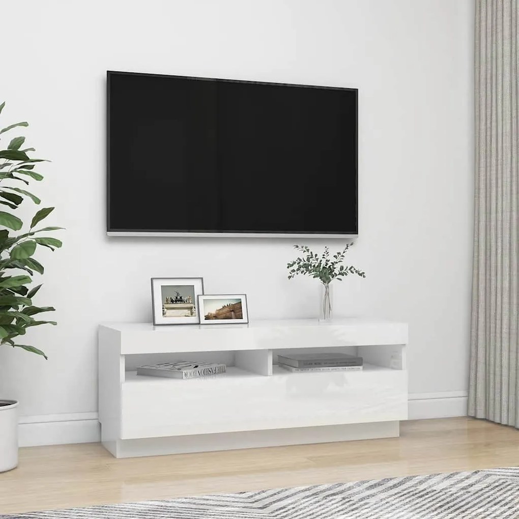 vidaXL Έπιπλο Τηλεόρασης με LED Γυαλιστερό Άσπρο 100 x 35 x 40 εκ.