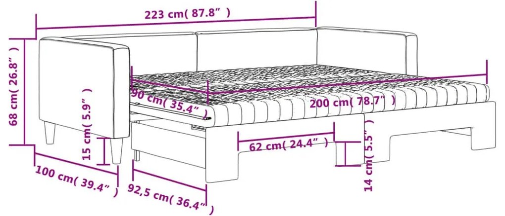 Καναπές Κρεβάτι Συρόμενος Κρεμ 90x200 εκ. Ύφασμα Στρώματα - Κρεμ