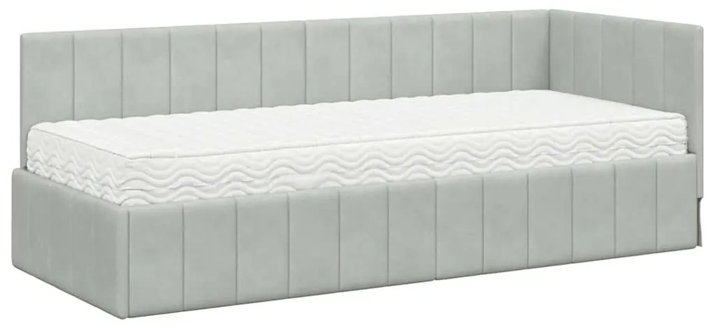 vidaXL Κρεβάτι γωνίας με στρώμα με στρώμα 2 pcs Ανοιχτό γκρι Βελούδο