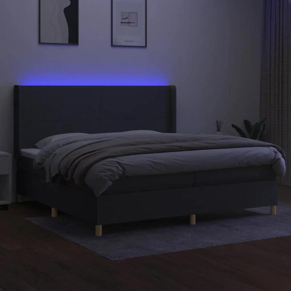 Κρεβάτι Boxspring με Στρώμα &amp; LED Σκ.Γκρι 200x200εκ. Υφασμάτινο - Γκρι