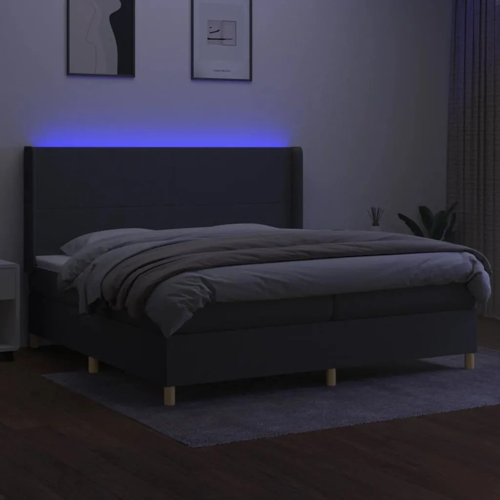 Κρεβάτι Boxspring με Στρώμα &amp; LED Σκ.Γκρι 200x200εκ. Υφασμάτινο - Γκρι