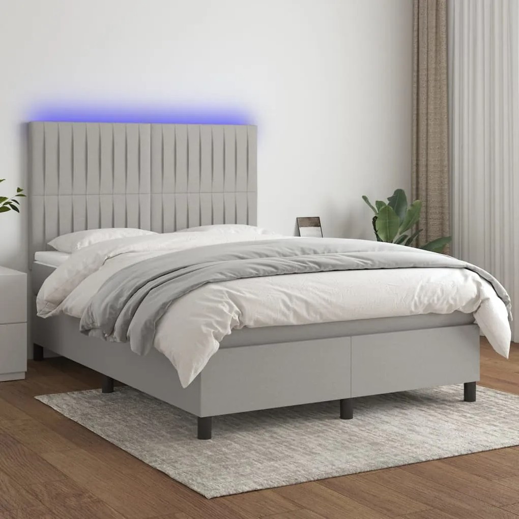 Κρεβάτι Boxspring με Στρώμα & LED Αν.Γκρι 140x200εκ. Υφασμάτινο
