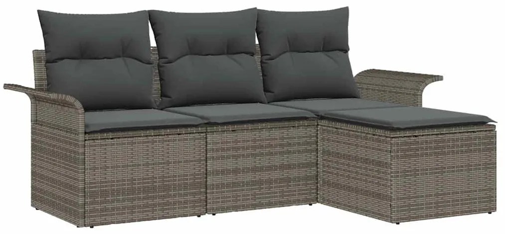 vidaXL Σετ Καναπέ Κήπου με μαξιλάρι 4 pcs Γκρι Πολυ ράταν