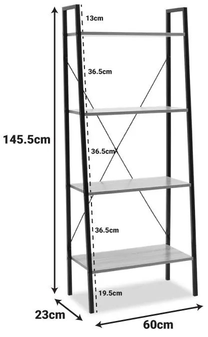 Βιβλιοθήκη Ramon φυσικό-μαύρο 60x23x145,5εκ 60x23x145.5 εκ.