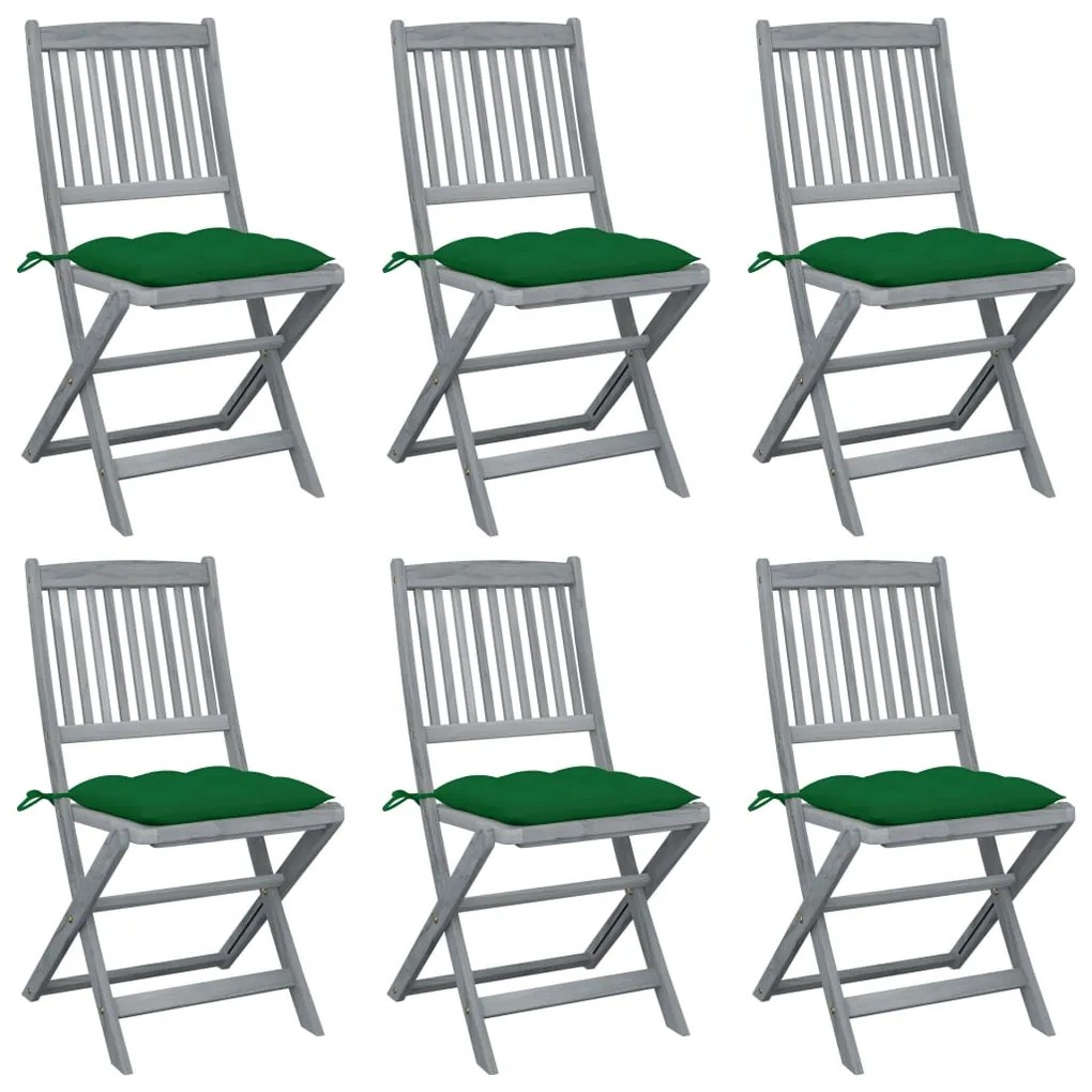 Καρέκλες Εξ. Χώρου Πτυσσόμενες 6 τεμ. Ξύλο Ακακίας &amp; Μαξιλάρια
