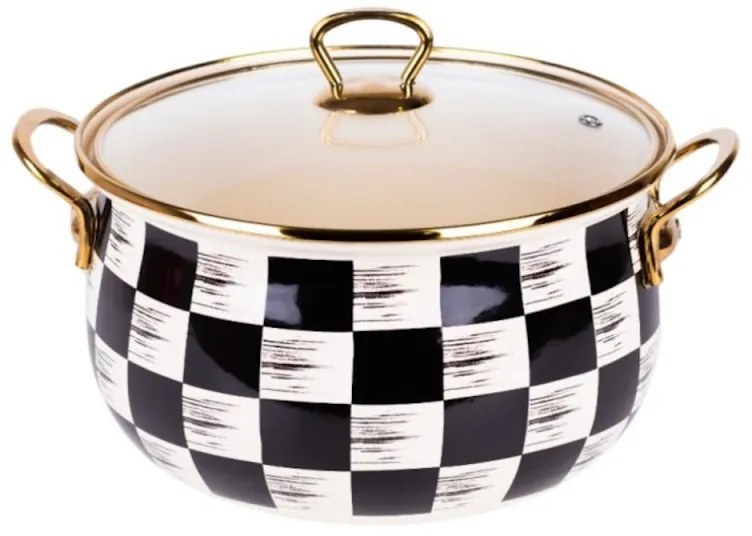 Προϊόν με ανοιχτή συσκευασία: Κουζίνα Goldmann GM 8017-24BBL, 6.2L, 24x15cm, Εμαγιέ, Επαγωγική και φούρνος, Λευκό/μαύρο καρό
