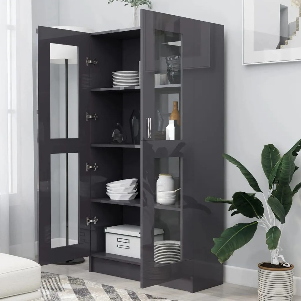 vidaXL Βιτρίνα Γυαλιστερό Γκρι 82,5 x 30,5 x 150 εκ. Μοριοσανίδα