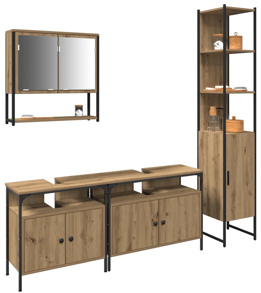vidaXL Σετ επίπλων μπάνιου 4 κομματιών από ξύλο Artisan Oak, επεξεργασμένο ξύλο.
