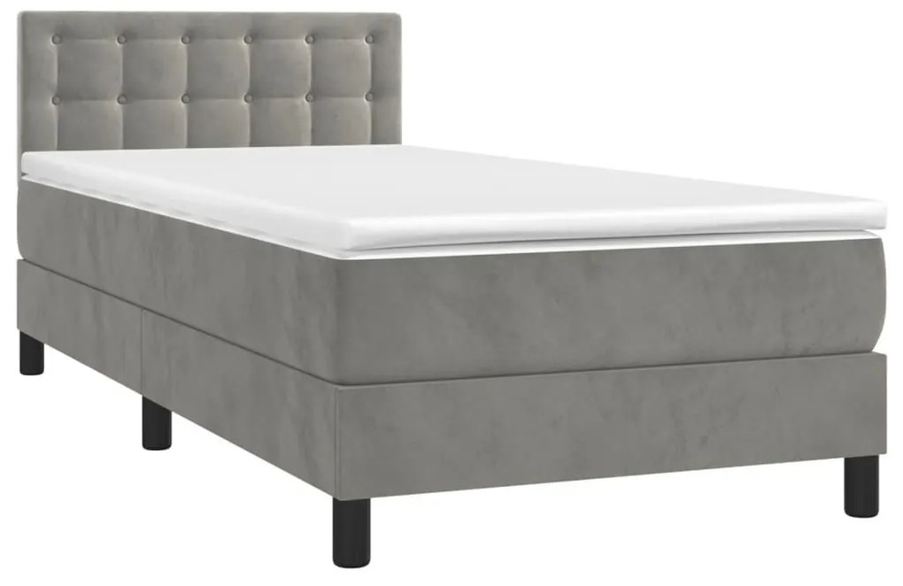 Κρεβάτι Boxspring με Στρώμα &amp; LED Αν.Γκρι 80x200 εκ. Βελούδινο - Γκρι