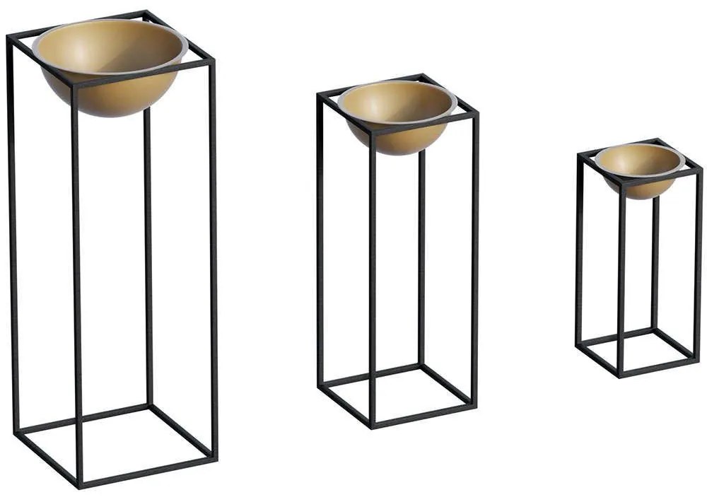 Κασπώ (Σετ 3Τμχ) 247HFM1169 28x28x80/22x22x60/17x17x40cm Black-Gold Aberto Design Metal