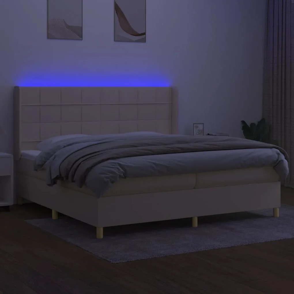 vidaXL Κρεβάτι Boxspring με Στρώμα &amp; LED Κρεμ 200x200 εκ. Υφασμάτινο