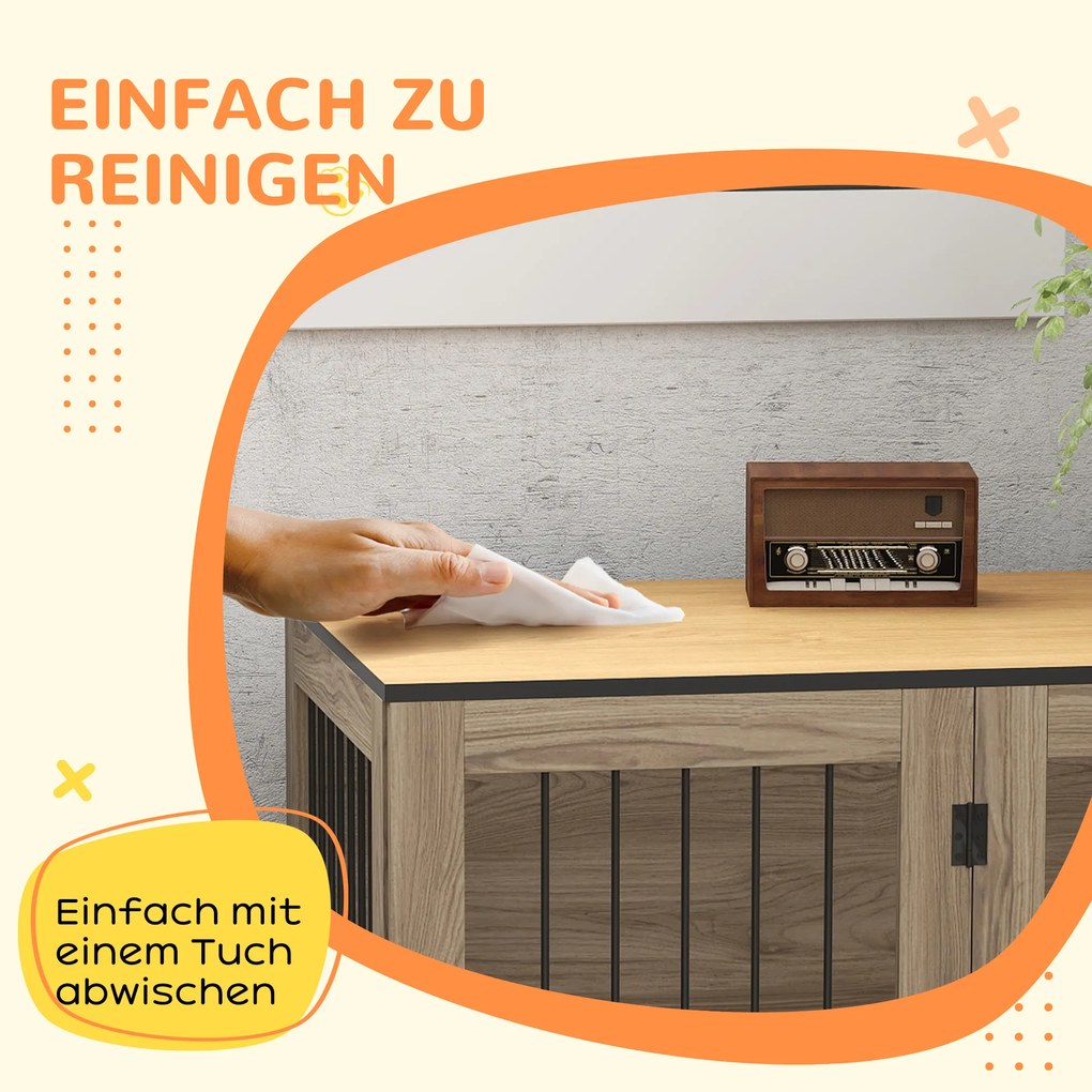 PawHut Κλουβί Σκύλου, Κλουβί Κατοικιδίου για Μεγάλους Σκύλους, Σκυλόσπιτο, Εσωτερικού Χώρου, 106 x 60 x 76 cm, Δρυς