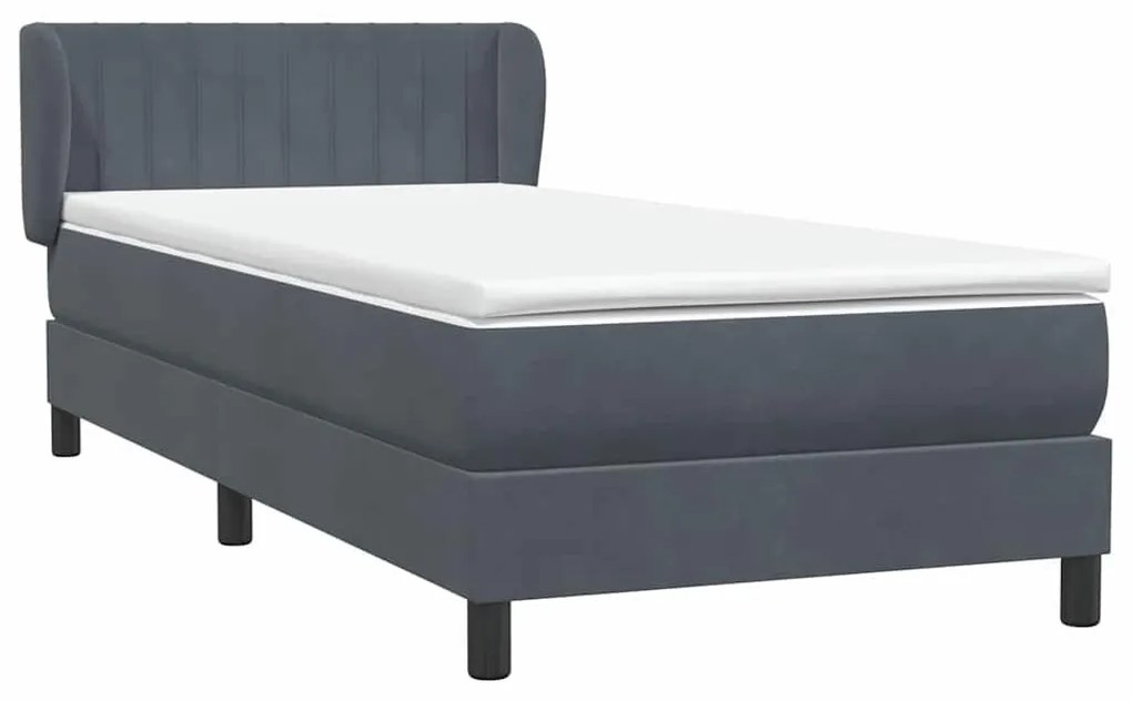 Κρεβάτι Boxspring με Στρώμα Σκούρο Γκρι 90x210 εκ. Βελούδινο - Γκρι