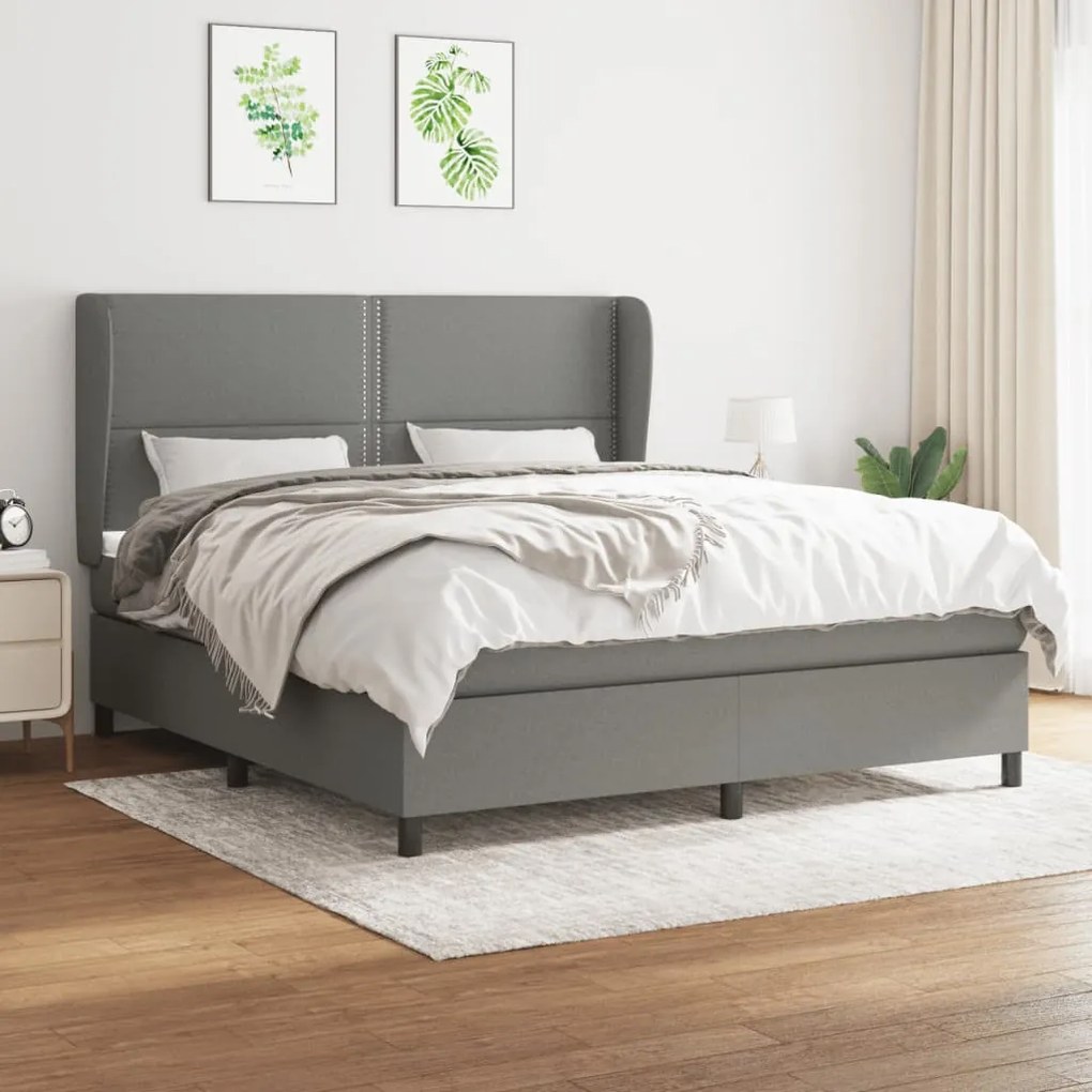 vidaXL Κρεβάτι Boxspring με Στρώμα Σκούρο Γκρι 160x200 εκ Υφασμάτινο