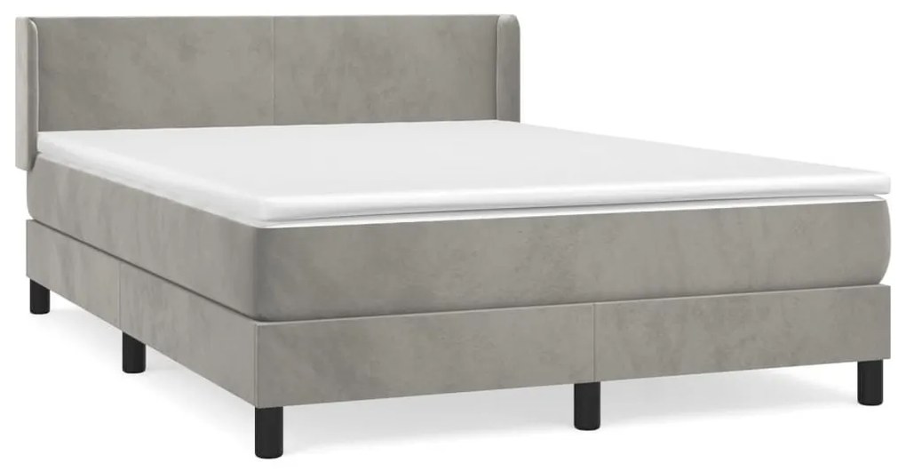 Κρεβάτι Boxspring με Στρώμα Ανοιχτό Γκρι 140x190 εκ. Βελούδινο - Γκρι