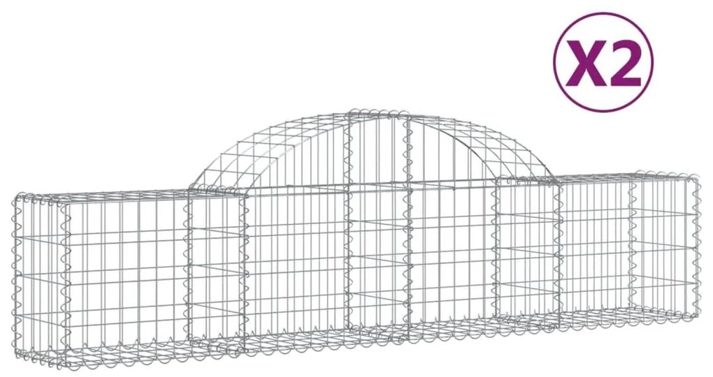 Συρματοκιβώτια Τοξωτά 2 τεμ. 200x30x40/60 εκ. Γαλβαν. Ατσάλι - Ασήμι