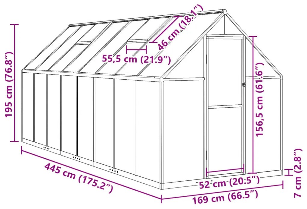 Θερμοκήπιο με Πλαίσιο Βάσης Πράσινο 445x169x195 εκ. Αλουμινίου - Πράσινο