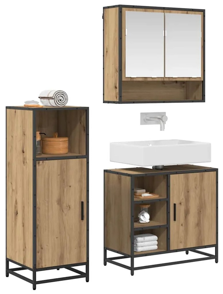 vidaXL Σετ Επίπλων Μπάνιου 3 pcs Artisan Oak Επεξεργασμένο ξύλο