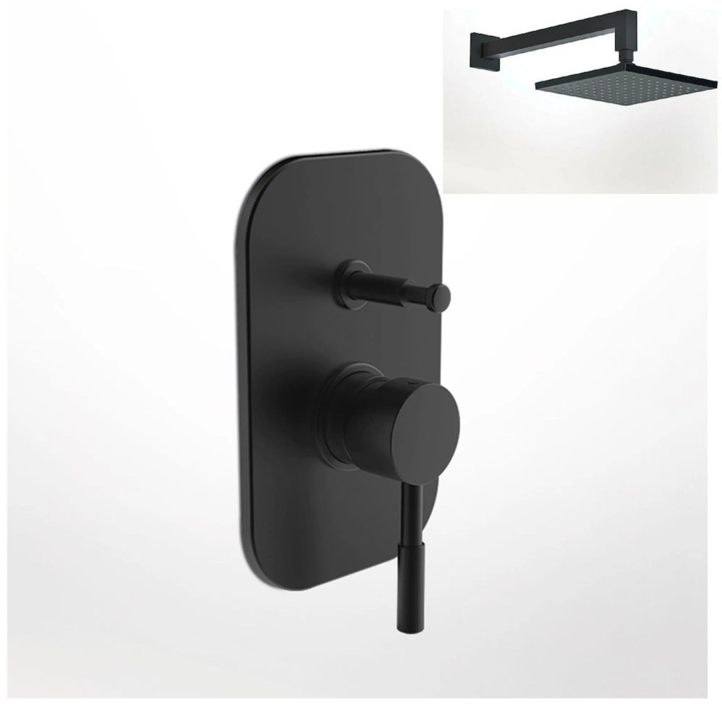 La Torre New Tech Black Matt 12050R-400 Μίκτης Εντοιχισμού 2 Εξ. με Εκτροπέα+Ανακλινόμενη Κεφαλή Square 30x30εκ+Μπράτσο Τοίχου