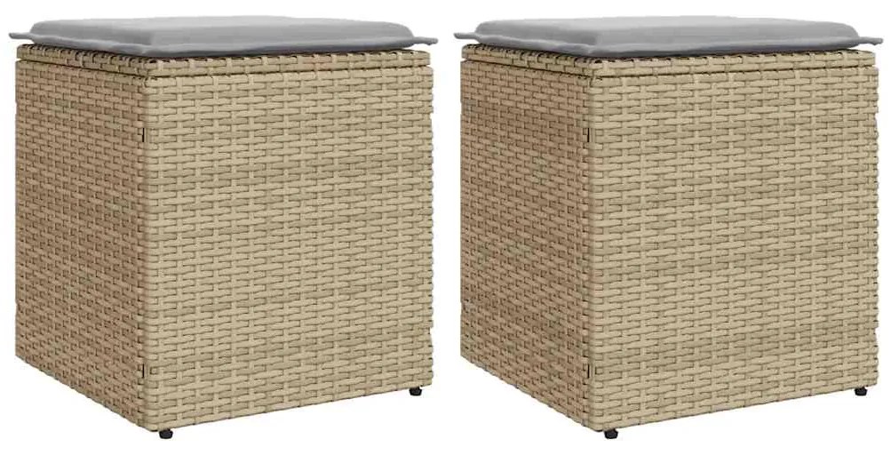 vidaXL Σκαμπό κήπου με μαξιλάρια 2 τεμάχια Μπεζ 40x40x43 cm
