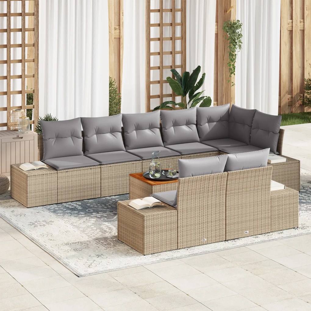 vidaXL Σετ Καναπέ Κήπου 9 pcs Beige, ανοιχτό γκρι 55 x 55 x 37 εκ