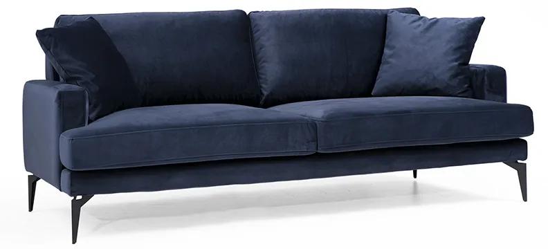 Καναπές 3θέσιος Fortune βελούδο μπλε-μαύρο 205x88x90εκ Υλικό: FABRIC - METAL - WOOD 071-001127