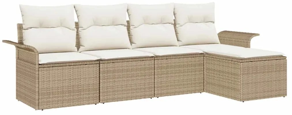 vidaXL Σετ Καναπέ Κήπου με μαξιλάρι 5 pcs Μπεζ Πολυ ράταν