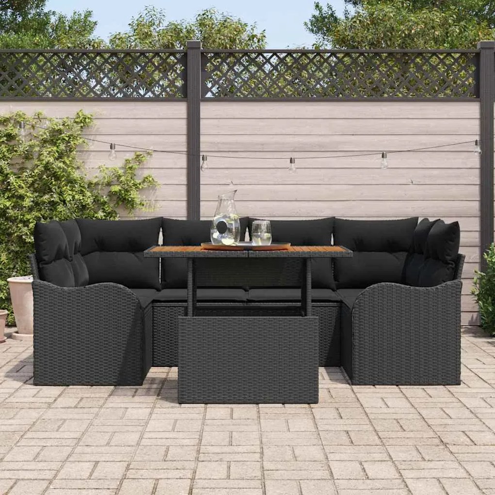 vidaXL Σετ Καναπέ Κήπου με μαξιλάρι 7 pcs Μαύρο 100 x 55 x 73 εκ