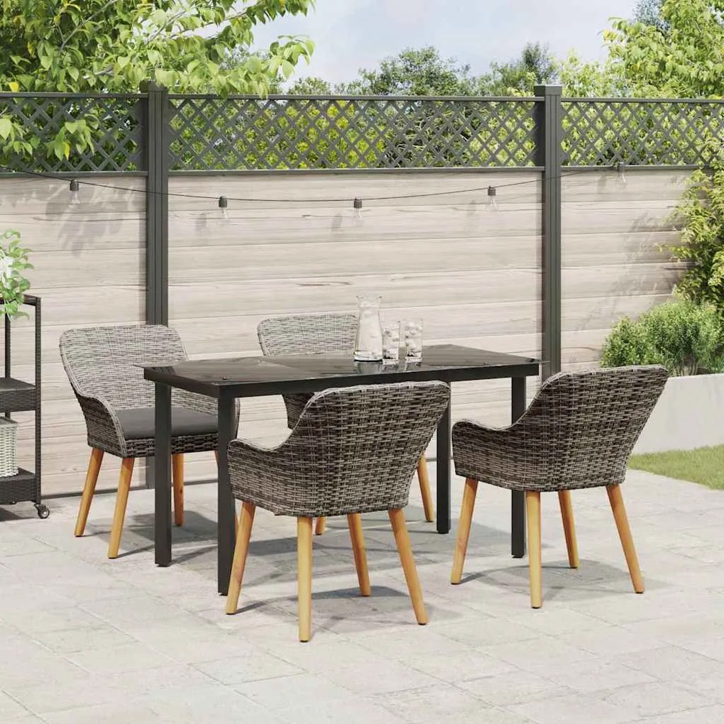 vidaXL Σέτ φαγητού για κήπο με μαξιλάρι 5 pcs Γκρι συνθετικό ρατάν