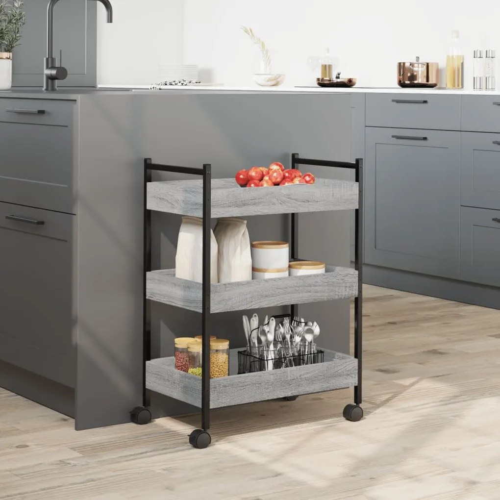 vidaXL Τρόλεϊ Κουζίνας Sonoma Γκρι 50x30x70 εκ. από Επεξεργασμένο Ξύλο