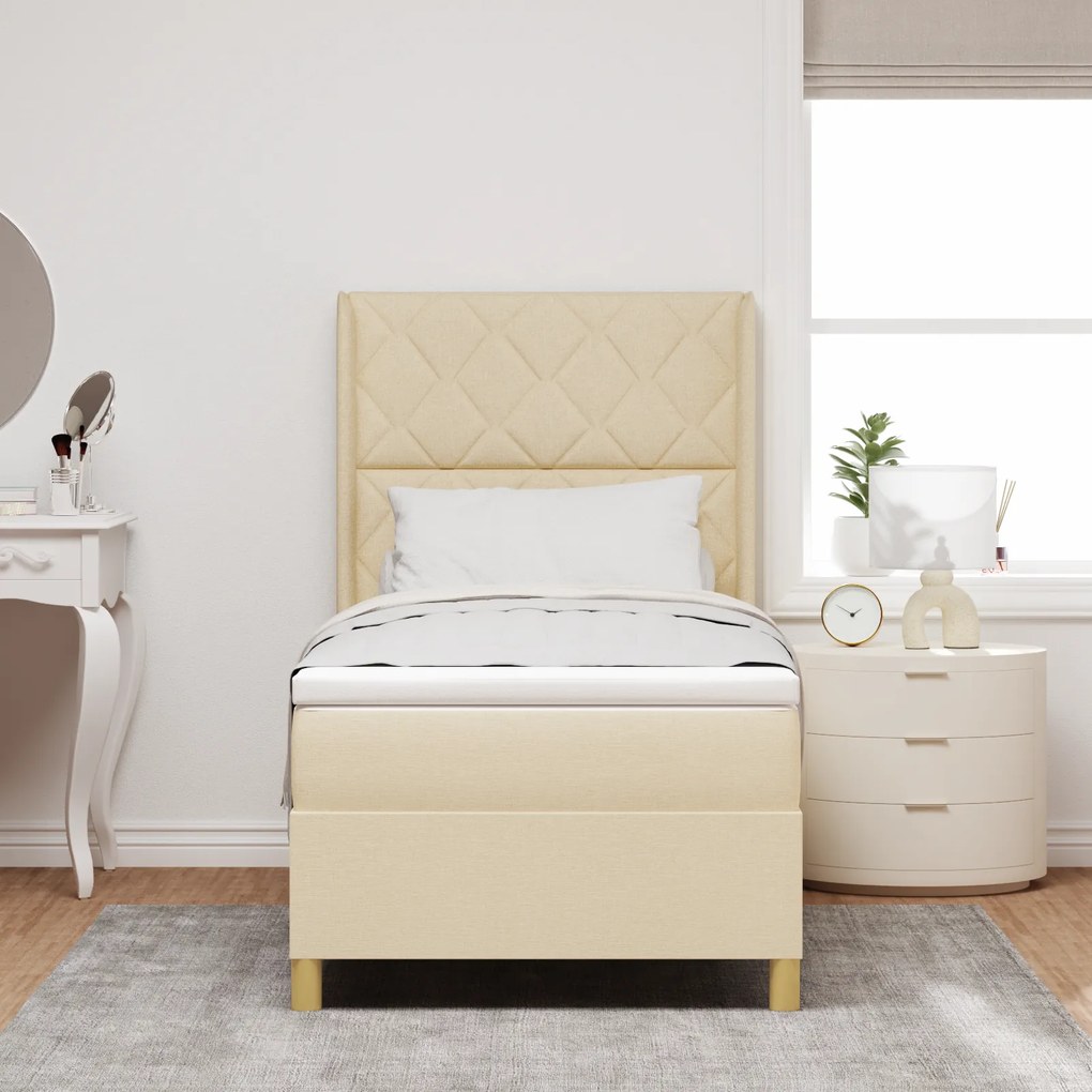 vidaXL Κρεβάτι Box Spring με Στρώμα σε Κρέμ - 90x200 cm Ύφασμα
